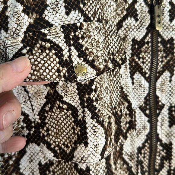 NEW Michael Kors Snakeskin Brown Full Zip Shirt Pockets Logo Long Sleeve Mobwife - Picture 6 of 9
